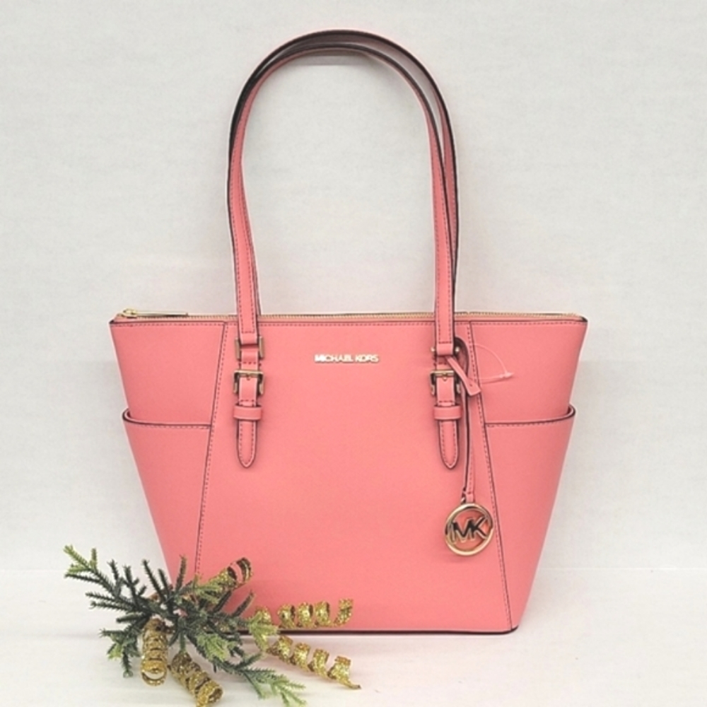 NWT Michael Kors Charlotte Large Shoulder Leather Tote In Tea Rose - Picture 6 of 14